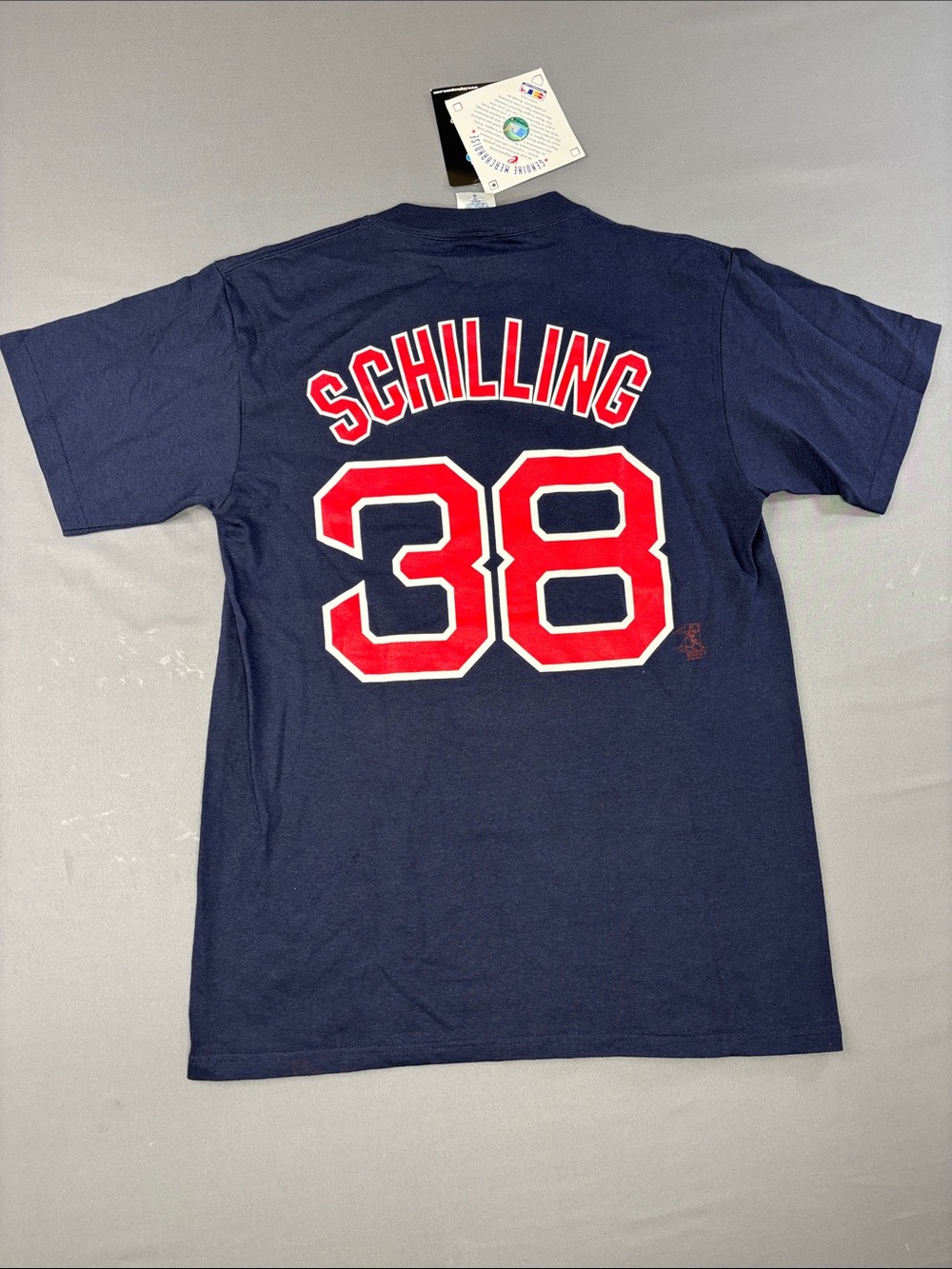 Boston Red Sox Jersey Shirt Mens Medium Curt Schilling Blue Baseball 38 Vintage